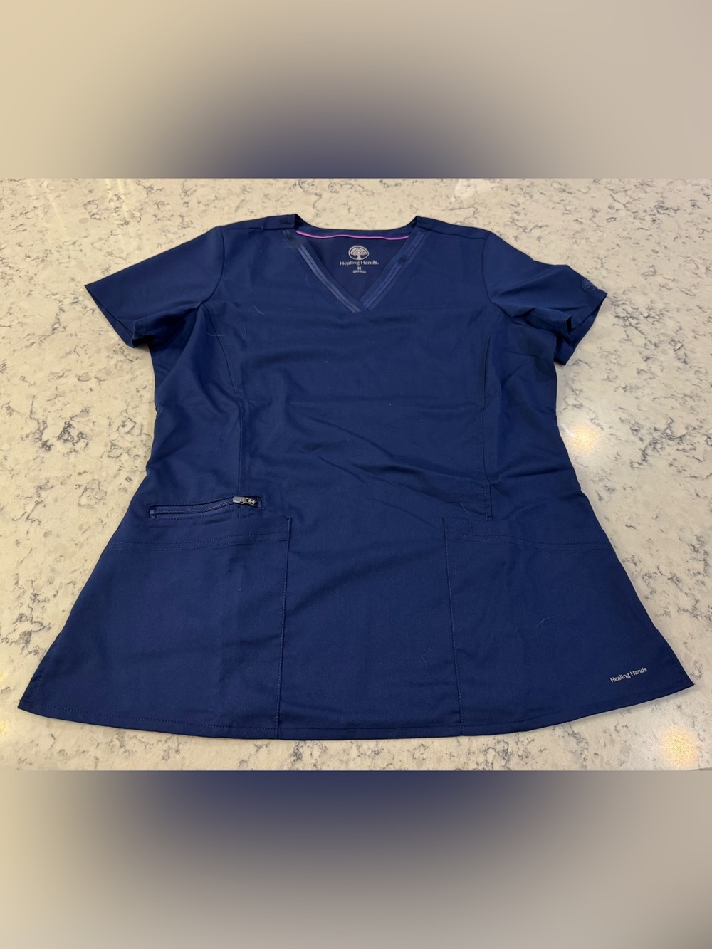 Healing Hands Navy Blue V‑Neck Short Sleeve Scrub Top Like new condition. Medium